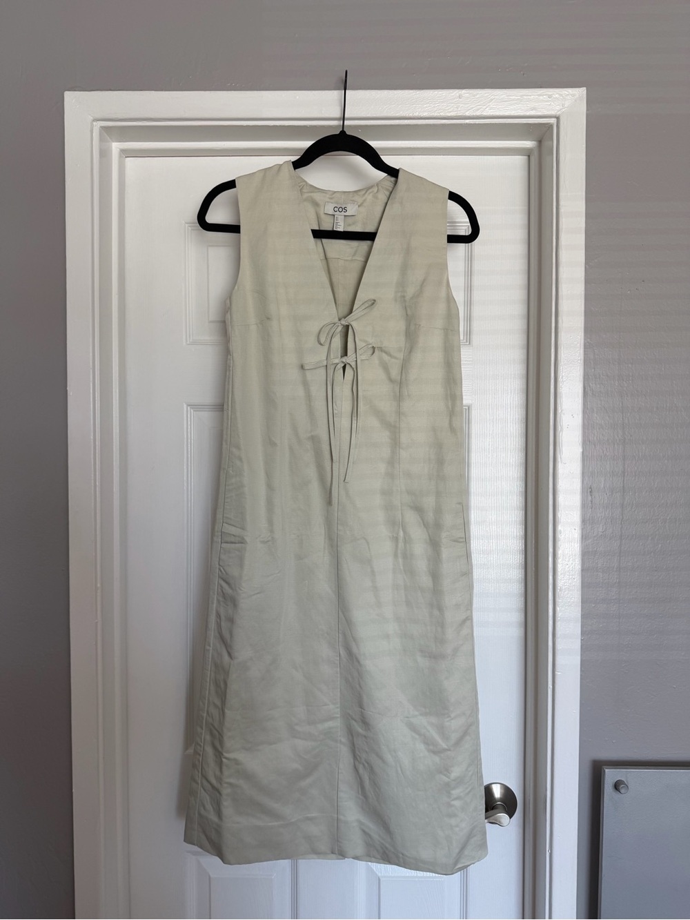 COS Cream Sleeveless V-Neck Tie-Front Midi Dress